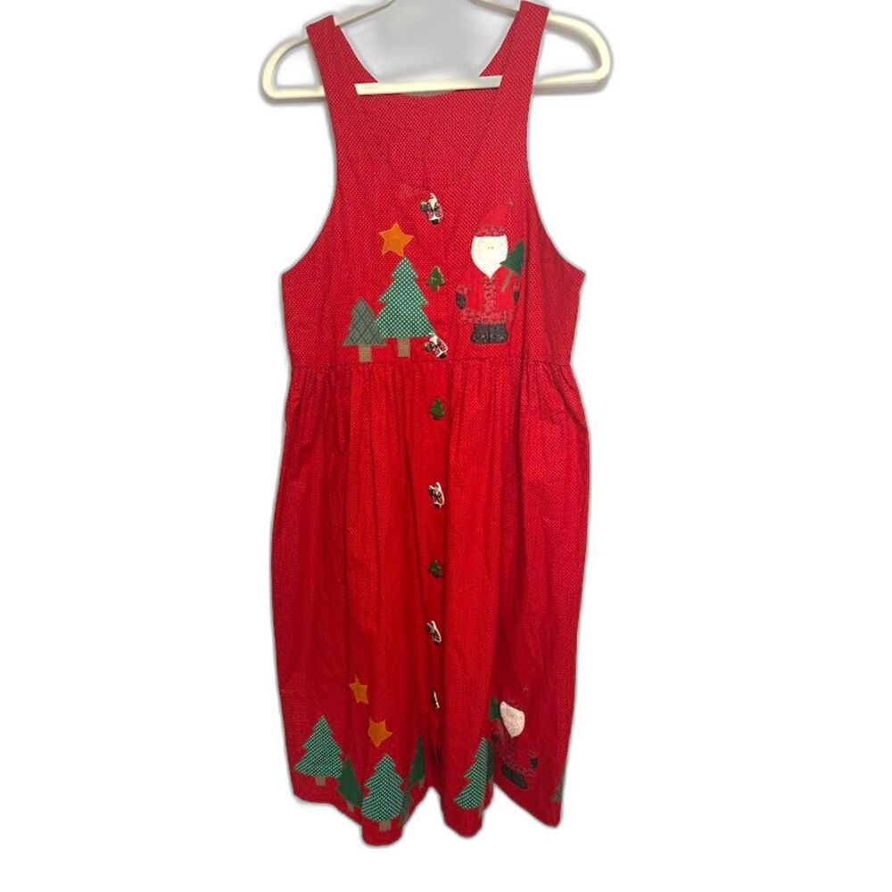 Handmade Vintage Dress Women's Size Large Red Christmas Holiday Patchwork Twee